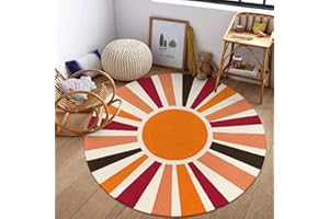 STARUIA Large Round Rug 6 Ft Boho Round Area Rug for Playroom, Sunshine Circle Washable Rug for Kids Room, Non-Slip Circluar Orange Carpet Soft Large Kids Rug for Dorm Bedroom