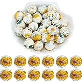 WEWAYSMILE 20 Pcs 15mm Silicone Beads Bulk Printed Silicone Focal Beads for Pens DIY Bracelets Necklaces Lanyards Beaded Craft Supplies(Tribute Chrysanthemum)