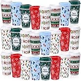 24 Pack Christmas Reusable Coffee Cups 16 oz Christmas Cups Tumblers with Lid Xmas Tree Snowflake Pattern Travel Coffee Mug for Hot and Cold Drinks Thank You Gifts for Winter Holiday Party Supplies