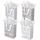 Ranfashiong 4 Pcs 10" Medium Size Birthday Gift Bag with Tissue Paper, Reusable Non Woven Totes Bags with Handle for Boys, Girls, Baby Shower Party Supplies