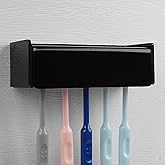 5 Slots Wall Mount Toothbrush Holder with Cover, Self Adhesive Toothbrush Storage Organizer for Shower, Toothbrush Hanger for