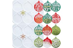 ACTVTY Christmas Resin Molds Silicone, 2 Pieces Christmas Ornaments Molds for Epoxy Resin, Round Ornaments Molds with Letter for Resin Casting DIY Christmas Tree Pendant Home Decoration Crafts Gift