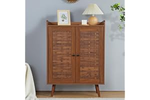 LEVNARY Shoe Storage Cabinet, 5-Tier Shoe Cabinet Storage Entryway with Adjustable Shelves, Wooden Storage Cabinet with Doors for Hallway Closet Living Room (Walnut)