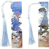 Uideyvi 2 Metal Bookmarks with Tassel, Oil Painting Woman with a Parasol and Impression Sunrise
