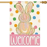 AVOIN colorlife Easter Bunny House Flag 28x40 Inch Double Sided Outside, Polka Dots Welcome Holiday Yard Outdoor Flag