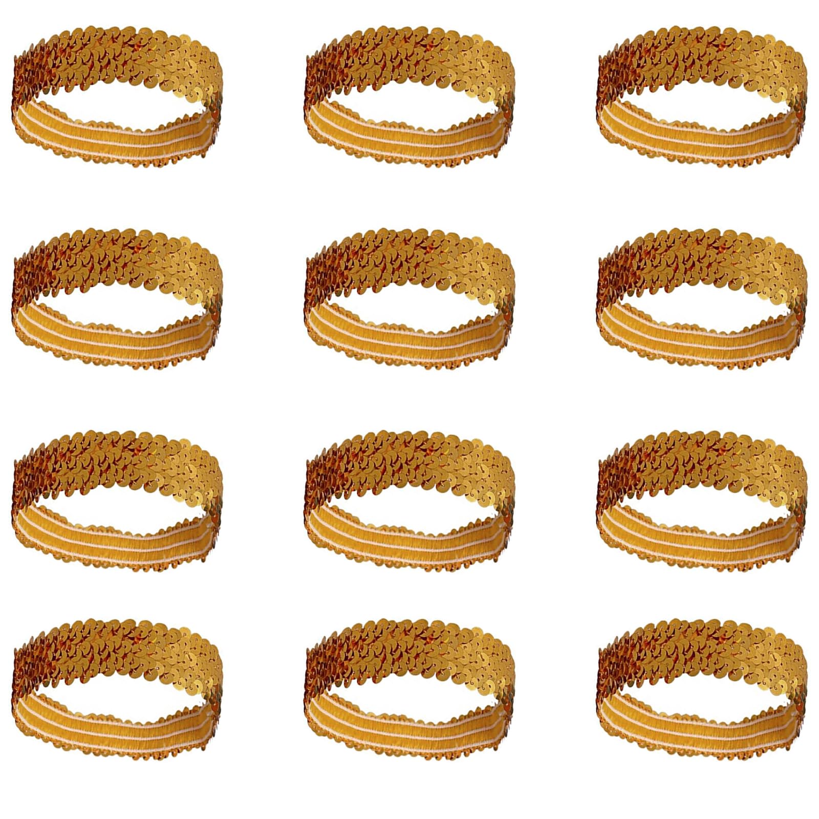 12PCS Elastic Sparkly Headband,Gold Sequin Headbands For Women,Non-Slip Glitter Sport Headband
