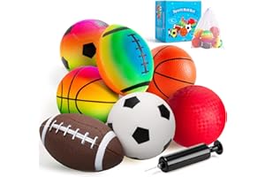 EVERICH TOY EVERICH Balls for Toddlers 1-3, 7 Pcs 5" Playground Balls for Kids, Soft Rubber Small Sports Ball Set with Football, Basketball, Soccer, Indoor Outdoor Toddler Toys Games Birthday Gifts for Boys Girls