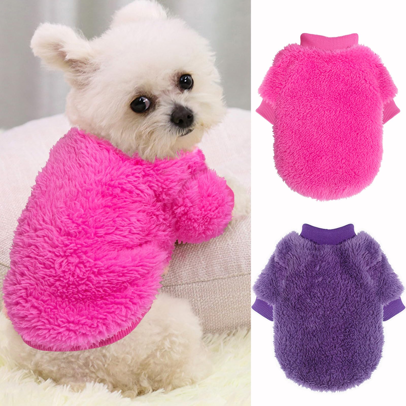 Photo 1 of 2 Pack Dog Sweaters for Small Dogs, Warm Puppy Clothes Winter, Fleece Pet Sweater for Doggie Boy Girl, Cat, Kitten Chihuahua Bulldog Pug Beagles, XS
