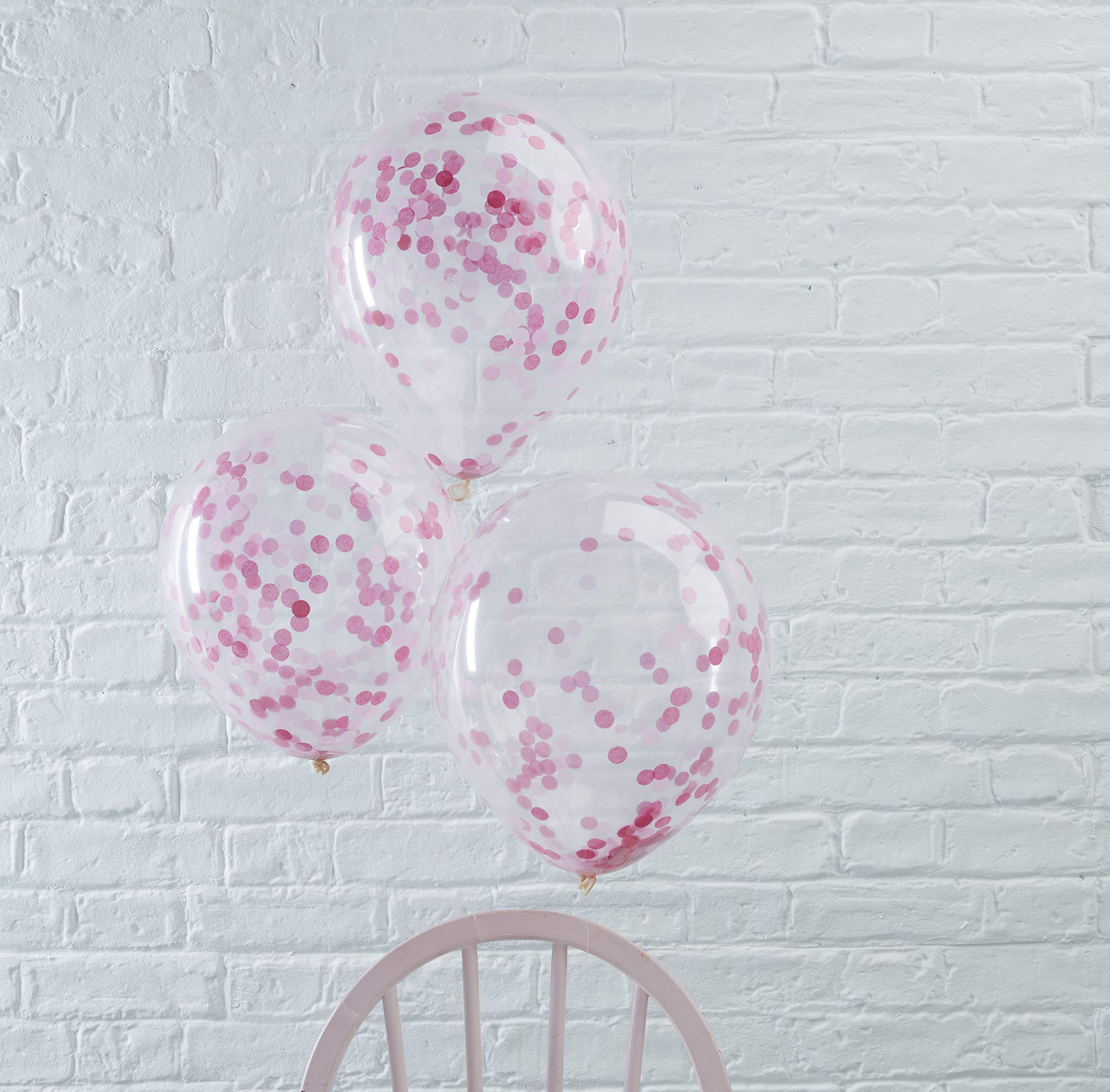 Ginger Ray Pink Confetti Filled Clear Party Balloons X 5 Party Decorations- Pick and Mix