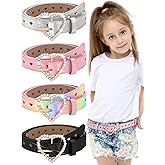 Newcotte 4 Pcs Girls Belt Kids Leather Waist Belt Rhinestone Heart Metal Buckle