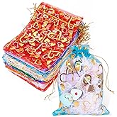 Handship 55Pcs 5x7 Inches Sheer Organza Bags Heart Printed Drawstring Gift Bags Colorful Mesh Jewelry Pouches Party Favor Candy Bag for Wedding Christmas Festival Birthday Small Presents Packaging