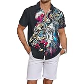 LuckLemocor Hawaiian Shirts for Men Summer Button Up Short Sleeve Shirt