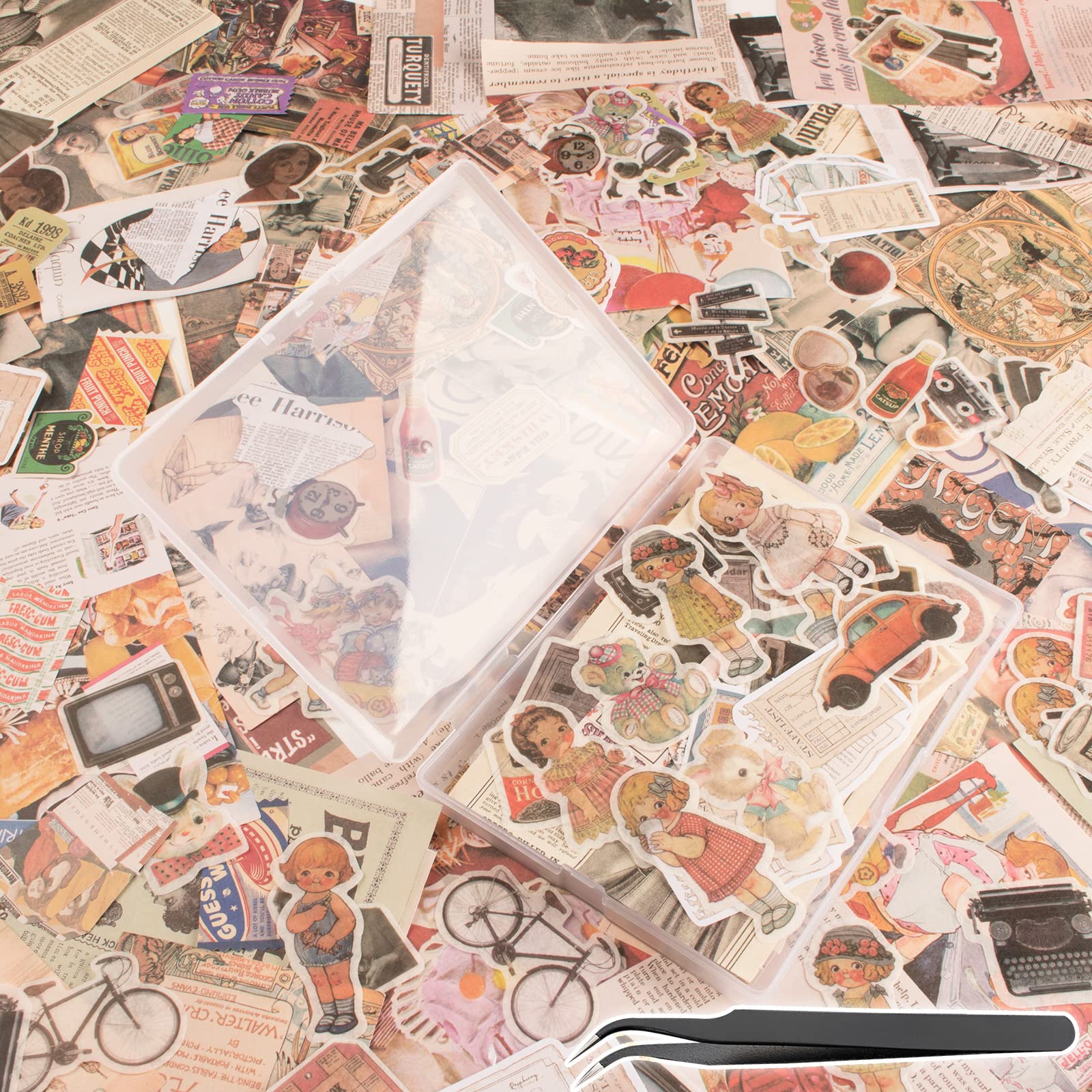 Photo 1 of 200Pcs Vintage Scrapbook Stickers, Aesthetic Junk Journal Stamping Supplies Kit, Scrapbooking Ephemera Washi Paper for Bullet Journaling Planners Diary Collage (Nostalgic)