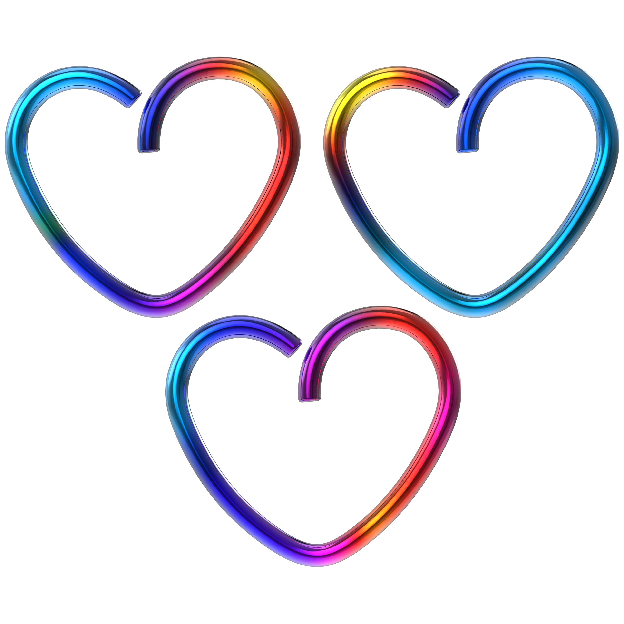 3pc 18g 1mm 10mm Seamless Rainbow Stainless Steel Heart Hoop Earring Cartilage Bar Tragus Helix Conch Auricle
