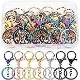 Swpeet 28Pcs 7 Colors Lobster Claw Clasps with Key Chain and Flat Split Keychain Ring Assortment Kit, Swivel Clasps Hook Clips Swivel Snaps Hooks for Purse Strap Keychain DIY Crafts
