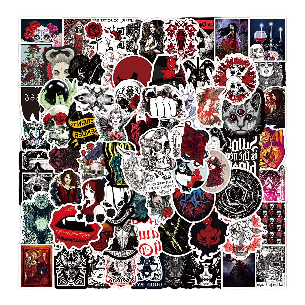 Jagowa 100PCS Gothic Stickers - Waterproof Punk Horror Thriller Stickers for Notebook, Laptop & Luggage - Red & White