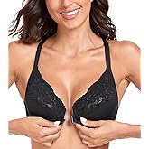 Lemorosy Women’s Full Figure Plus Size Non Padded Front Closure Lace Racerback Underwire Everyday Bra