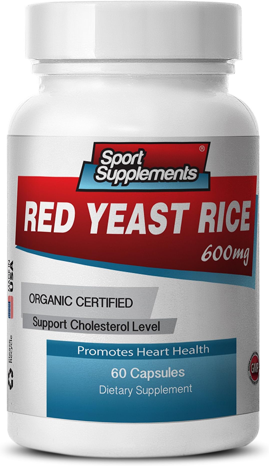 Sport Supplemets Red Yeast Rice Healthy Cholesterol Level, Heart Health. Organic (1 Bottle)
