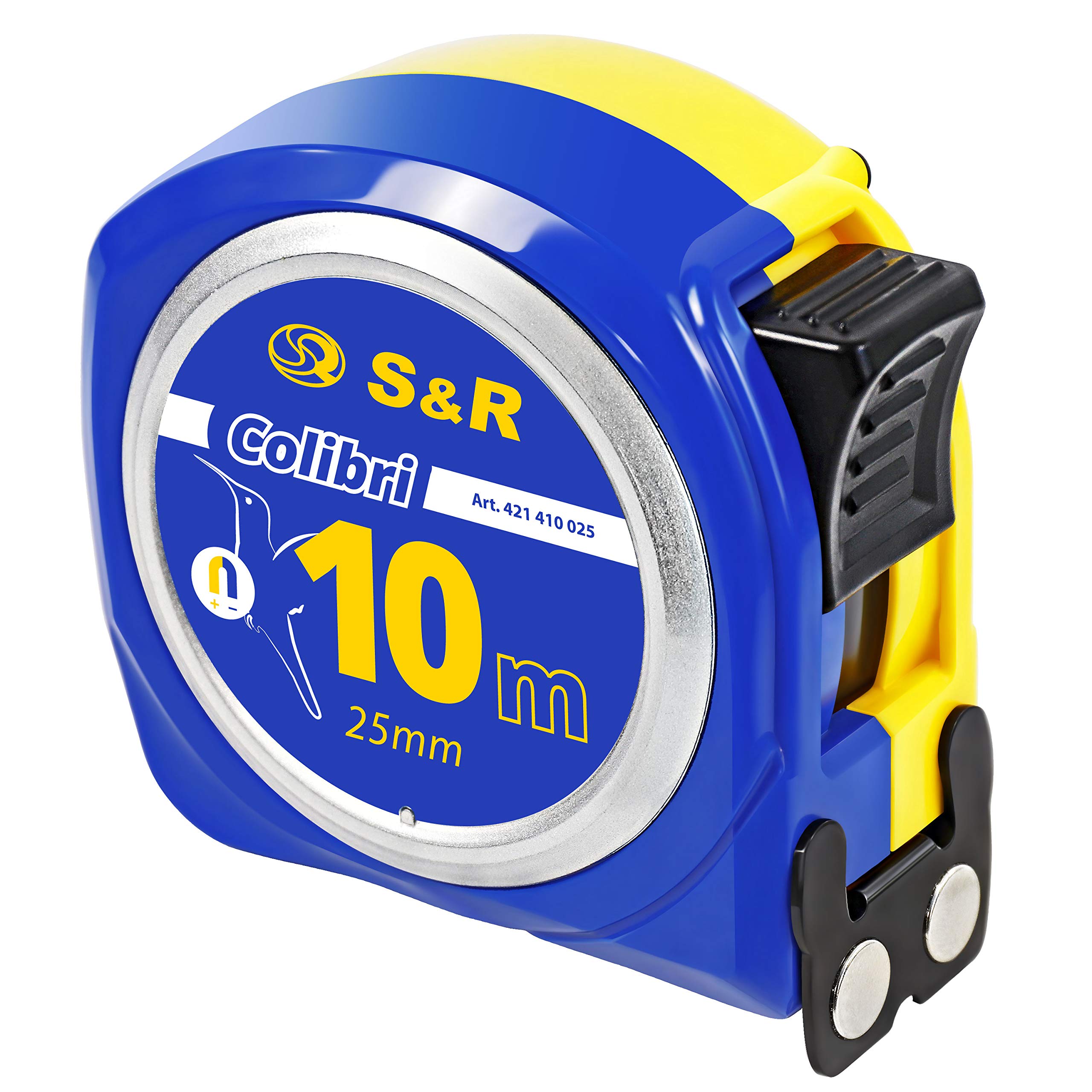 S&R Measure Tape 10,0 m x 25mm, measuring tape, nylon coated tape, Colibri - series, impact resistant case with lock and auto return