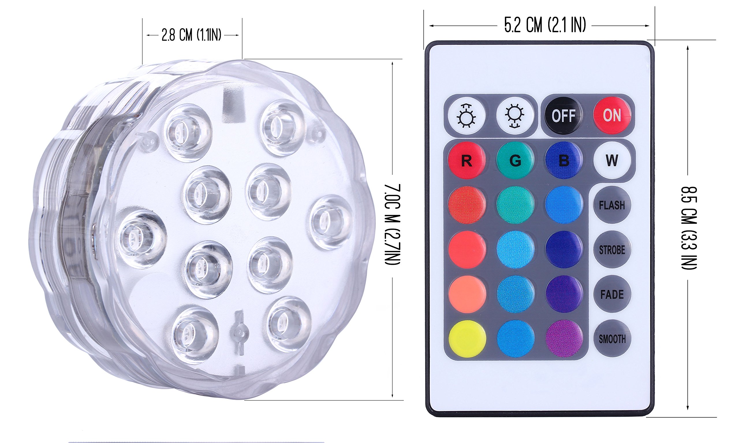 Qoolife Submersible Led Lights Remote Controlled, Battery Powered, RGB Changing Waterproof Light for Event Party and Home Decoration, Multi Color, Set of 2