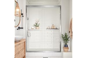 Lyngins Glass Shower Door 44-48" W x 72" H Bypass, Semi-Frameless Shower Door Double Sliding, Bathroom Sliding Glass Door with 1/4" (6mm) SGCC Certified Tempered Glass Nano Clean, Brushed Nickel