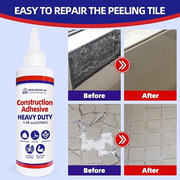 CONSTRUCTION ADHESIVE HEAVY DUTY, TILE ADHESIVE 2×220ML,CEMENT GLUE FOR CONCRETE,VERSATILE CONSTRUCTION GLUE FOR TILE,FLOOR,STONE,WALL ETC,WATERPROOF AND HIGH STRENGTH,WHITE