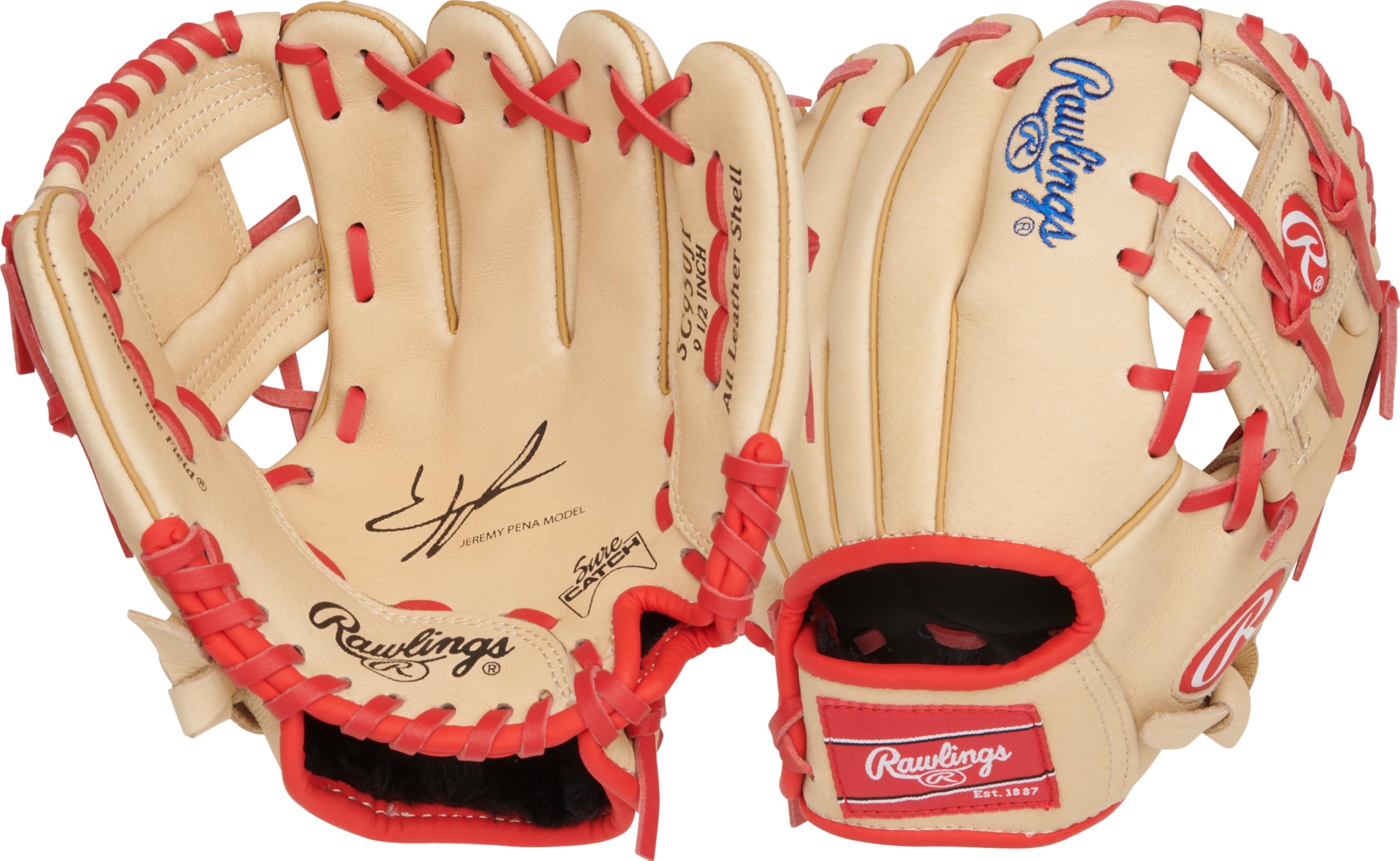 Rawlings | Sure Catch Series Youth Baseball Glove | J. PENA | 9.5' | RHT | Camel/Red Image