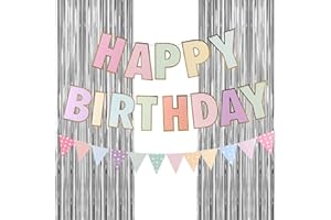Picoway Happy Birthday Banner | Happy Birthday Sign | Birthday Decorations Banner for Women Girls，Pastel Birthday Party Decor include pennant banner flags,silver backdrop (multicolour3)