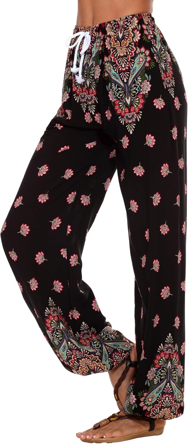 Urban CoCo Women's Floral Print Boho Yoga Pants Harem Pants Jogger Pants: Clothing