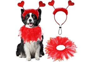 GOYOSWA Dog Valentines Outfit, Dog Valentine's Day Clothes Red Glitter Hearts Dog Headband Dog Collar with Red Ribbons Holiday Costumes for Small Medium Large Dogs