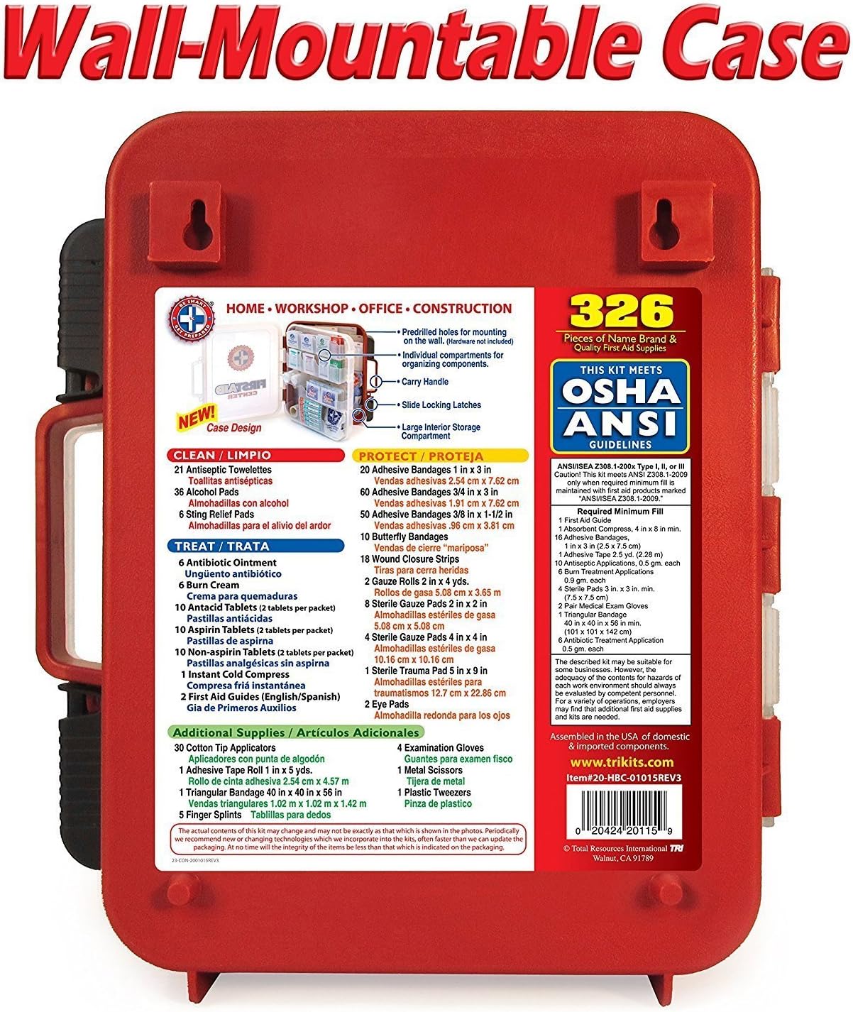 First Aid Kit Hard Red Case 326 Pieces Exceeds OSHA and ANSI Guidelines 100 People - Office, Home, Car, School, Emergency, Survival, Camping, Hunting, and Sports: Health & Personal Care
