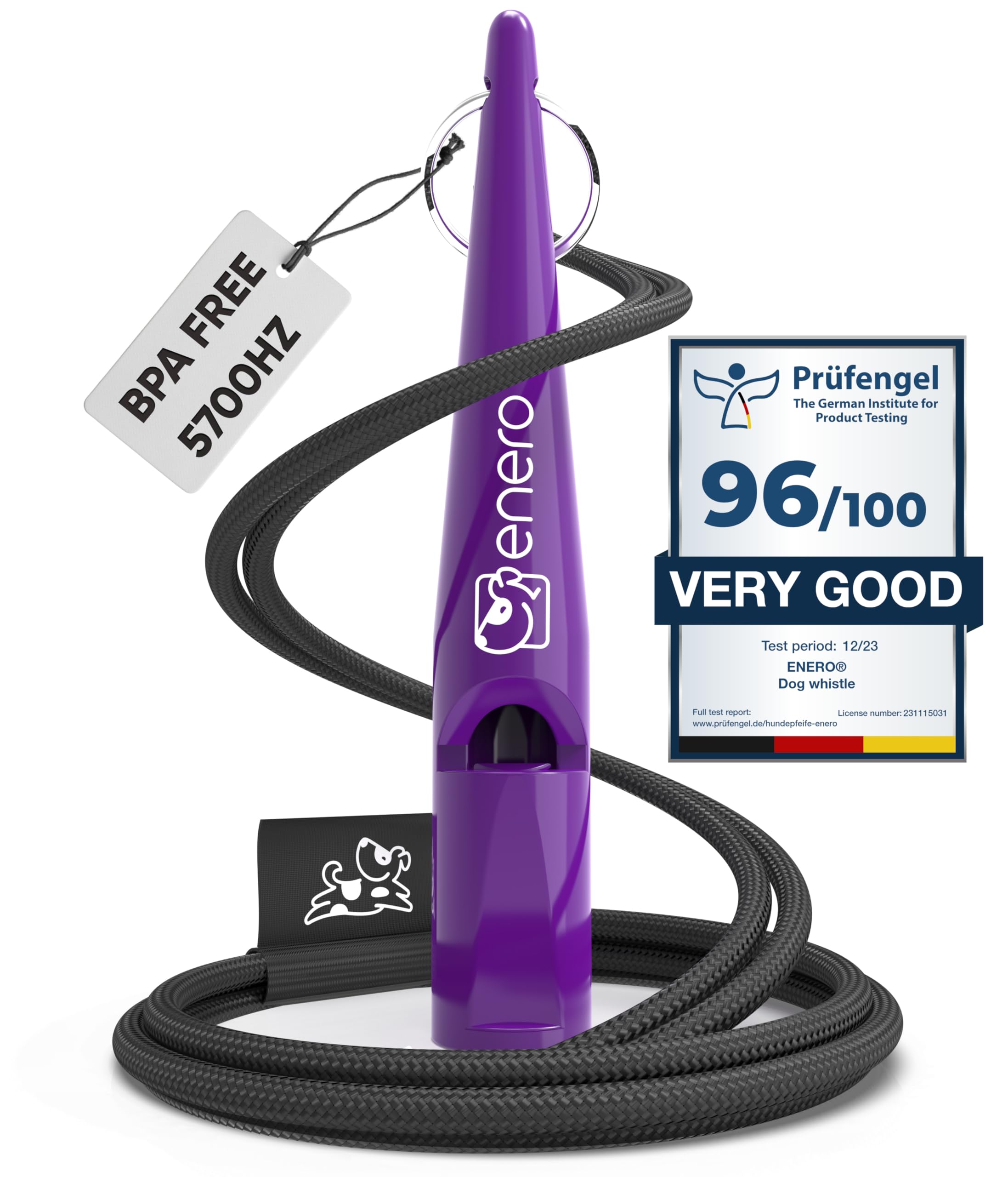 ENERO® Purple Dog Whistle with Practical Lanyard - Perfect Dog Accessory with Standardized Frequency - Ideal for Dog Training - Audible & Long-Range