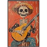 Funny Skeleton Canvas Wall Art Mexicano Culture Poster Skeleton Vaquero Playing A Guitarra Wall Art 16x24inch Unframed Decor Halloween Poster Living Room Bedroom Office