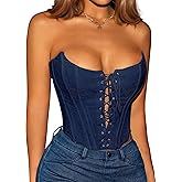 Benfoly Black Corset Tops for Women Strapless Backless Lace-Up Bustier Crop Tank Top Sleeveless Sexy Summer Going Out Top Y2K