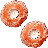 Himalayan Glow Set WBM 3002A, (3.3 lbs.) 3.5 inches. Home Décor Natural Style Hand Carved Himalayan Pink Salt Rock 1 Hole Tealight Candle Holder, Set of 2
