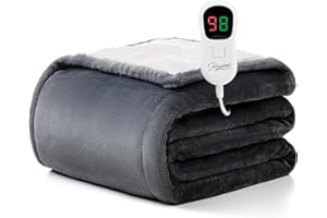 Homemate Heated Blanket Electric Throw - 50"x60" Heating Blanket Throw 1/2/4/6/8 Hours Auto-Off 10 Heat Level Over-Heat Protection Flannel Sherpa ETL Certification