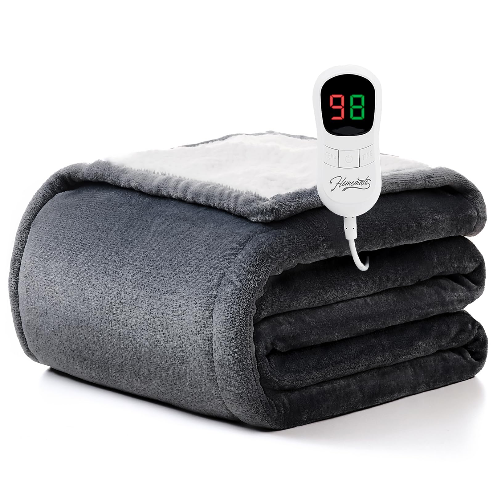 Photo 1 of Homemate Heated Blanket Electric Throw - 50"x60" Heating Blanket Throw 1/2/4/6/8 Hours Auto-Off 10 Heat Level Over-Heat Protection Flannel Sherpa ETL Certification