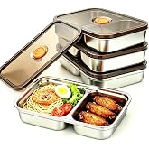 HTOYMPE 4 Pack Stainless Steel Bento Box with Lids 2 Compartment Containers | Metal Reusable Snack Lunch box Leak Proof Food Storage Container BPA Free Meal Prep Women Kids for Picnic, Office, Outside