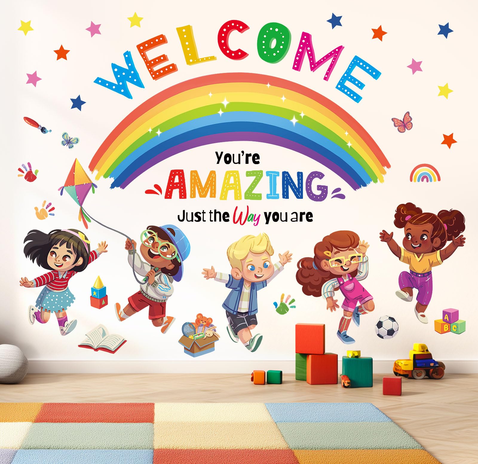DECOWALL SG2-2403 Kids Play Corner Rainbow Wall Stickers Inspirational Quotes Decals for Baby Girls Nursery Bedroom Reading Room Classroom Décor Art Playroom Library