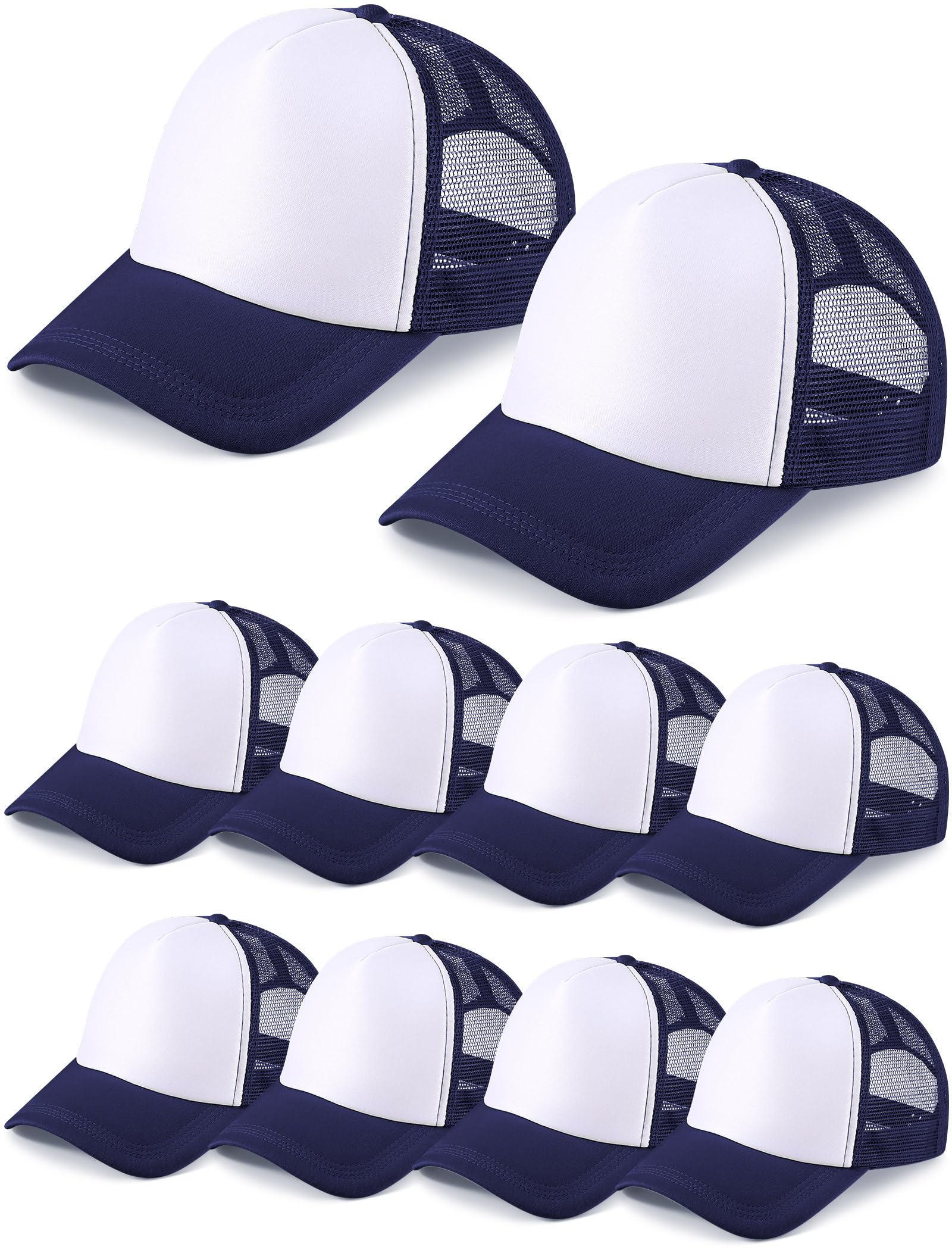 Photo 1 of 10 Pcs Sublimation Blank Trucker Hats Bulk Mesh Baseball Cap Polyester Mesh Trucker Hat for Men and Women (Navy and White)