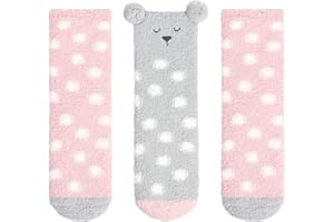 Panda Bros Girls Warm Fuzzy Fluffy Socks, Non Skid Slipper Socks for Kids, 3 Pairs