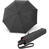 Knirps T.200 Automatic Travel Umbrella for Rain, Compact, Melange Black | 38in Canopy, Automatic Open Close, Windproof to 93mph, 8-Rib Aluminum-Steel-Fiberglass Frame, OEKO-TEX, Case Included