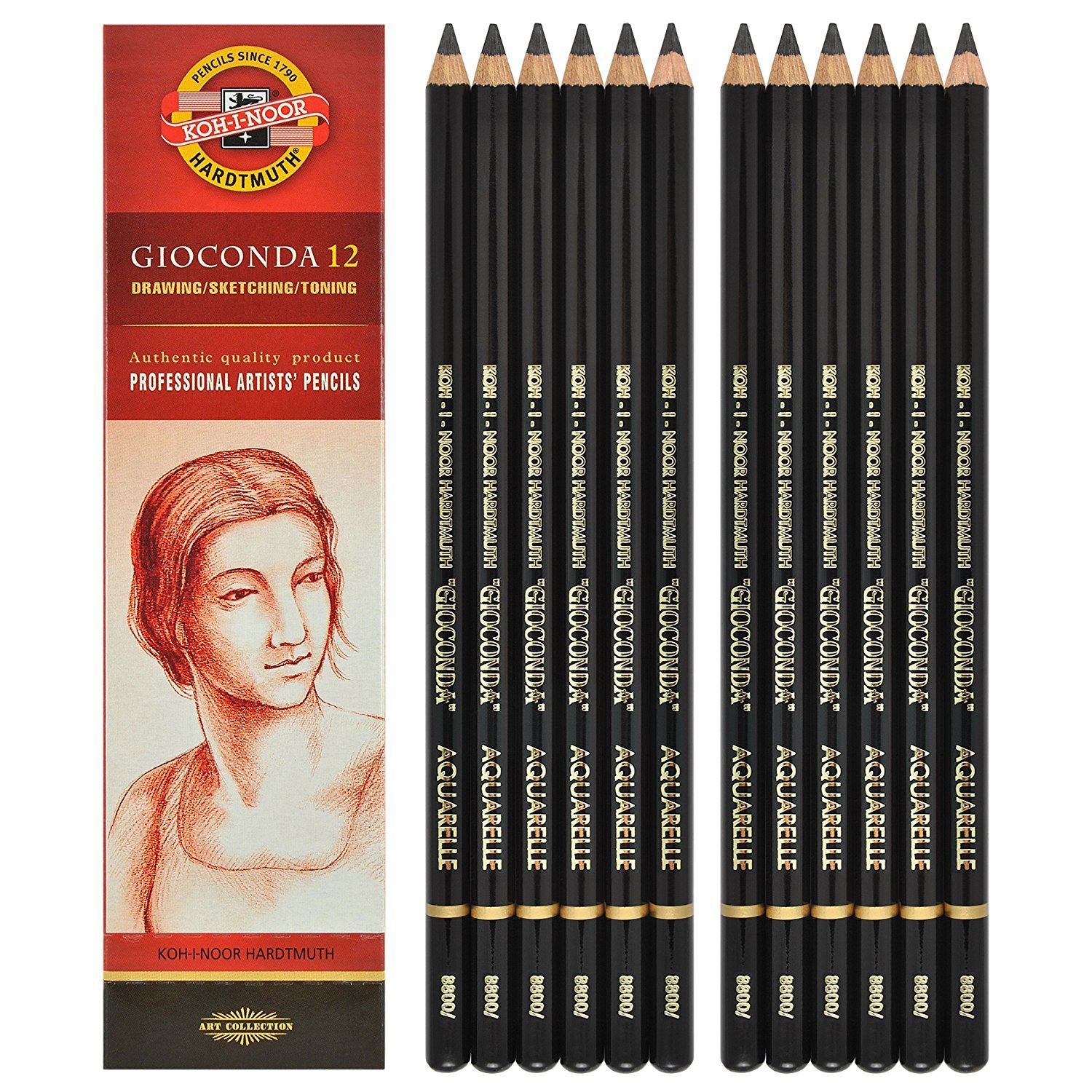 Koh-i-noor Gioconda Negro Aquarelle - 12 Water Soluble Graphite Pencils 6B. 8800
