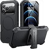 ByteRock for iPhone 17 Pro Case 6.3" with Belt Clip Holster,Anti-Drop,Shockproof,Heavy Duty Protection,Compatible with MagSafe,w/Screen Protector,with 360°Rotating Kickstand,Black