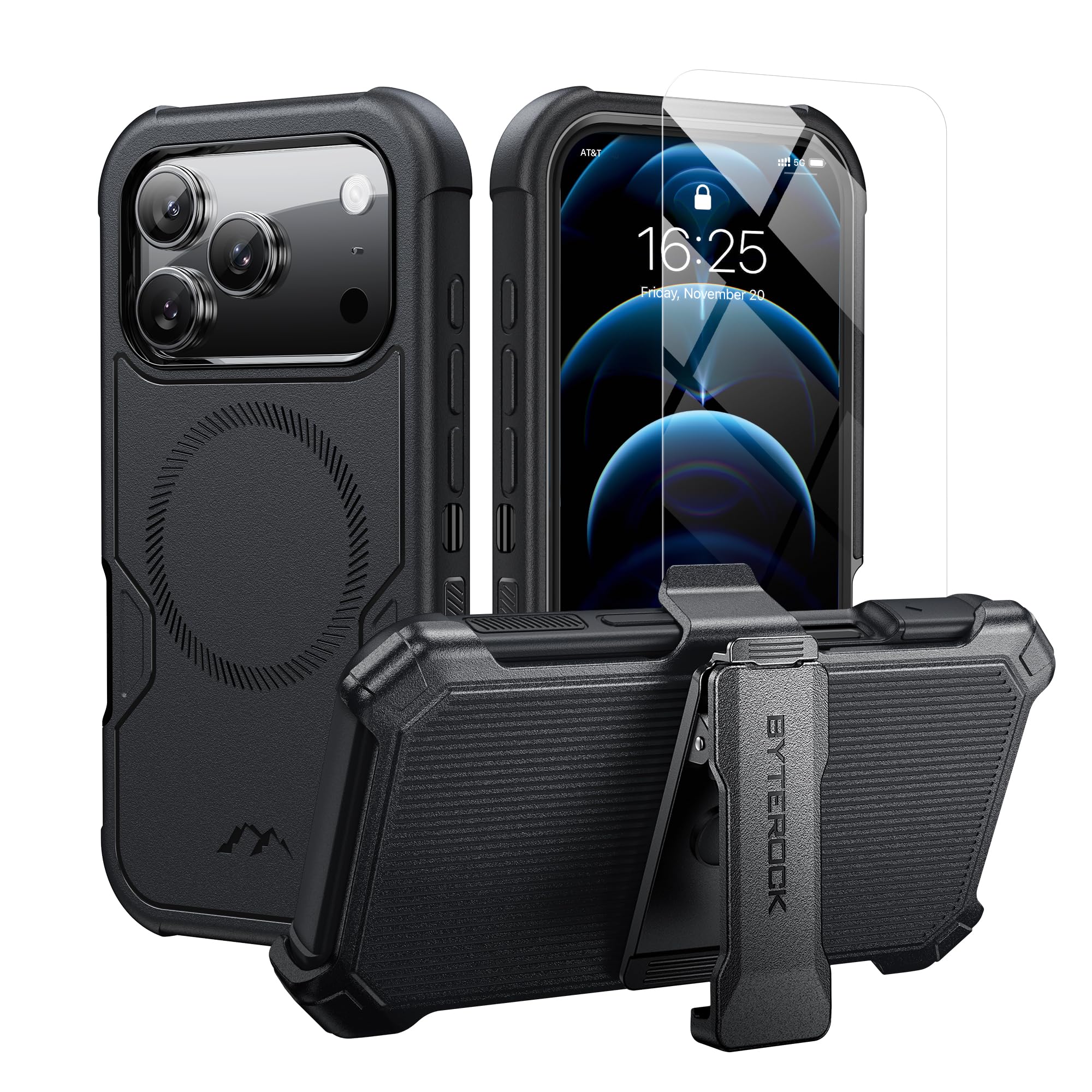 Photo 1 of ByteRock Defender X Series for iPhone 17 Pro Case 6.3" with Belt Clip Holster,Anti-Drop,Shockproof,Heavy Duty Protection,Compatible with MagSafe,w/Screen Protector,with 360°Rotating Kickstand?Black