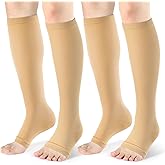 cerpite Open Toe Compression Socks Women & Men-2 Pairs 15-20 mmHg Knee High Stockings for Circulation Support