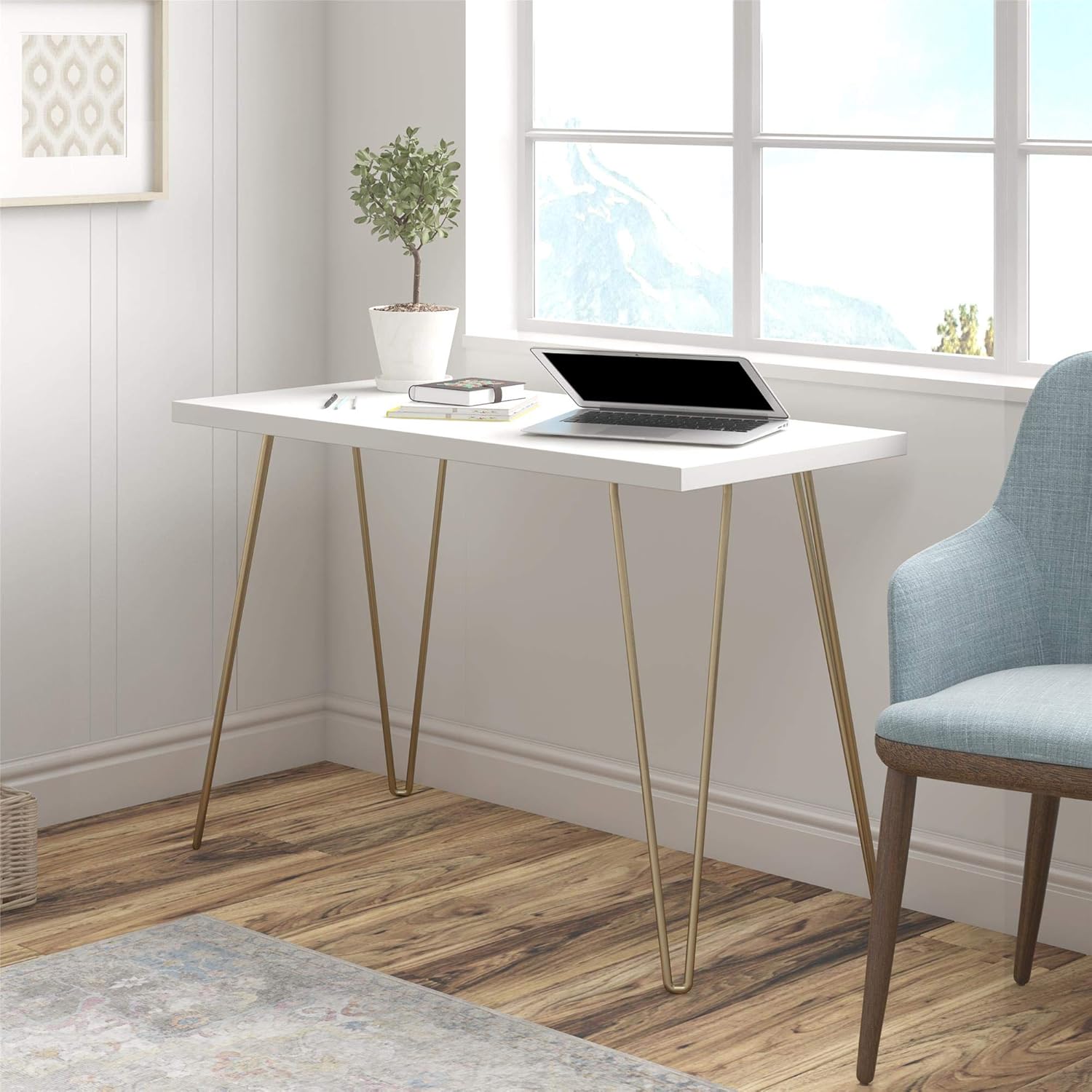 Amazon Com Ameriwood Home Owen Retro Computer White Gold Legs Desk Furniture Decor