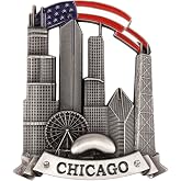 Chicago Flag Banner Skyline Magnet, Collectible Souvenir Keepsake, 2.75 x 3 Inches