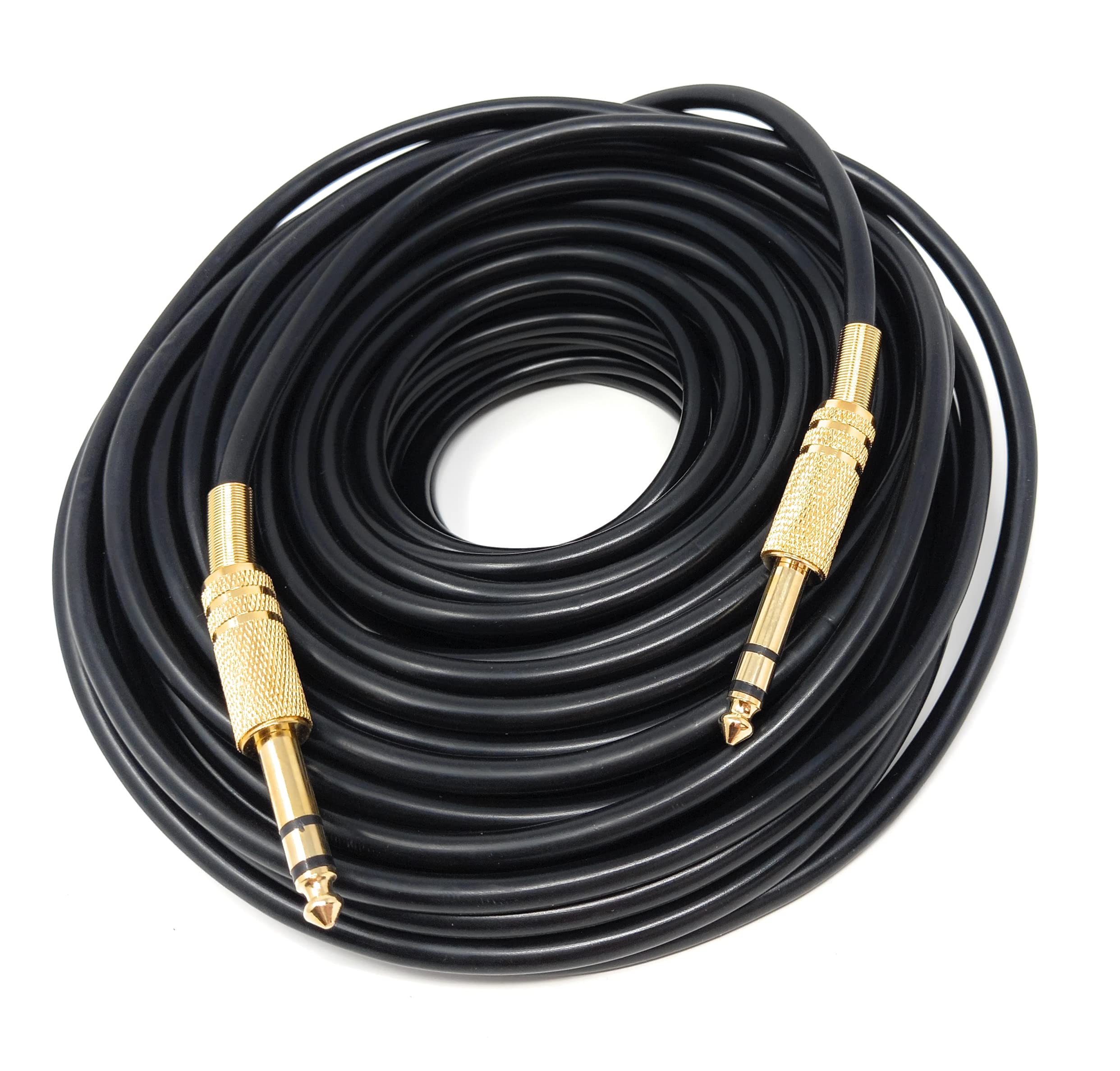 DRUT 20m 6.35mm Male to 6.35mm Male Stereo Audio Cable, 1/4" TRS Connectors For Professional Music Instruments & Home Audio 65ft Black Gold Connectors