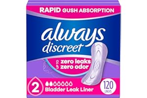 Always Discreet Incontinence Panty Liners for Bladder Leaks, Size 2, Very Light Absorbency, 120 Count